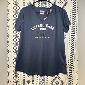 GENUINE INDIAN MOTORCYCLE WOMEN'S ESTABLISHED BACK PLEAT T-SHIRT‎ NAVY M